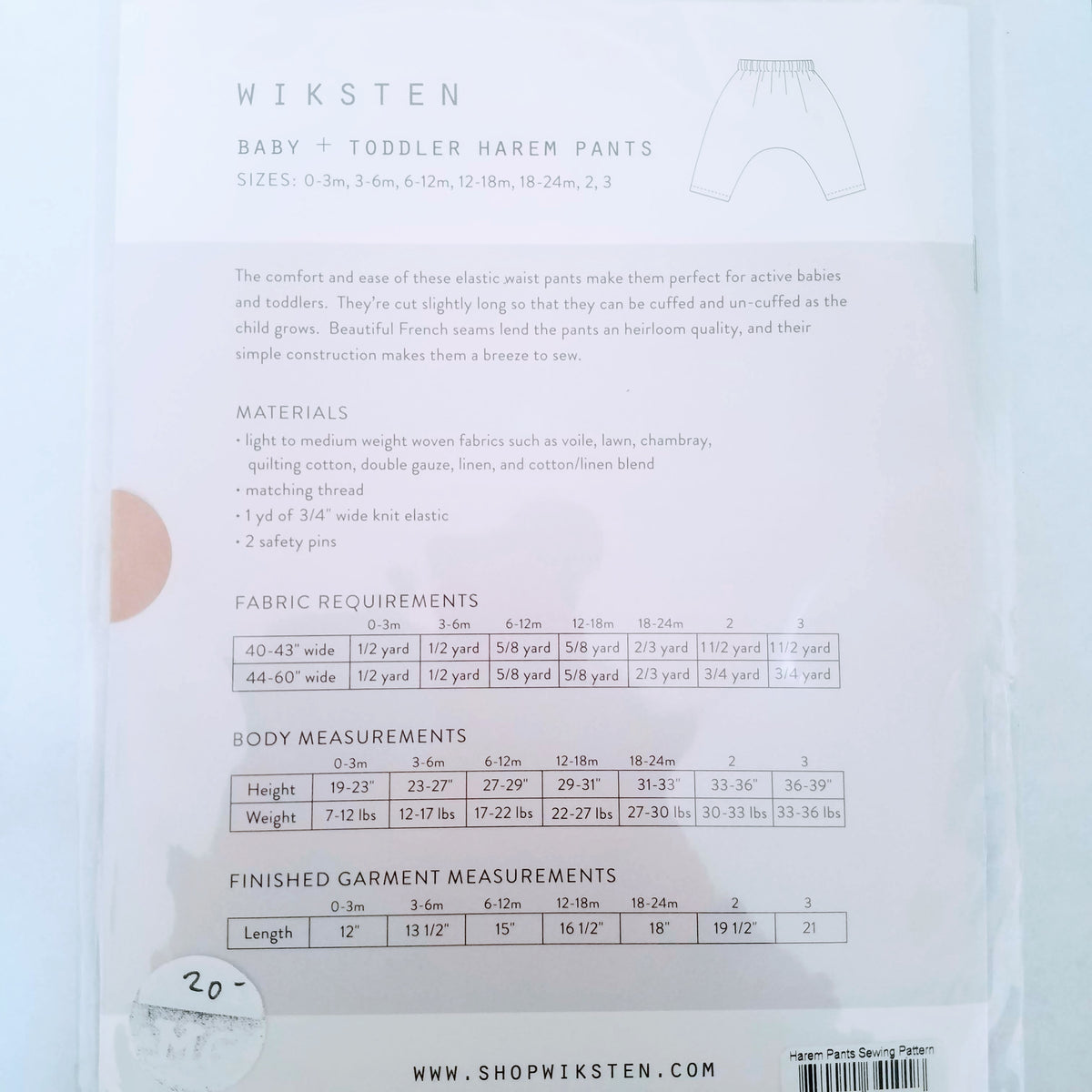 Wiksten Pattern Copies Wiksten Baby + Toddler Harem Pants Pattern – Maker General